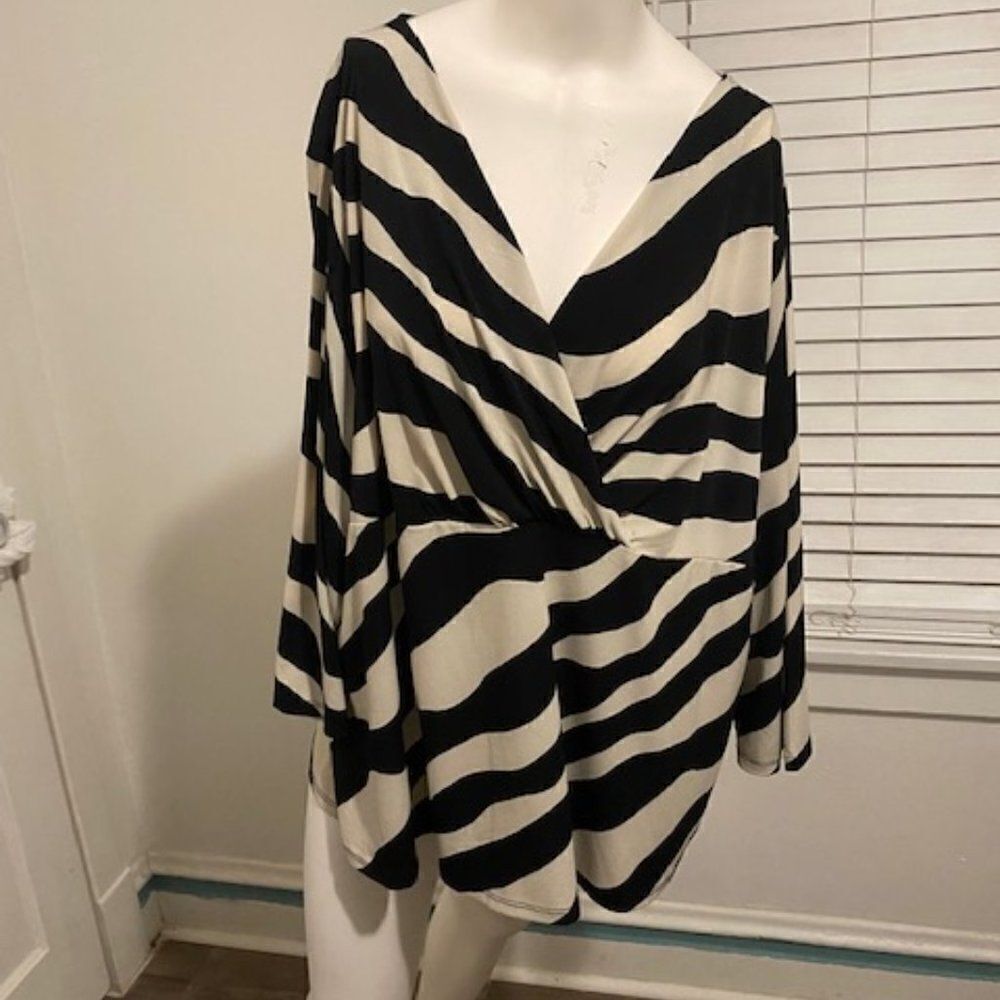 Dana Buchman Zebra Black/Cream 3/4 sleeve blouse, size 3X